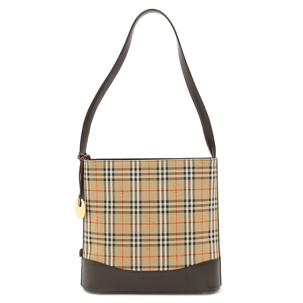 BURBERRY Nova Check shoulder bag, canvas and leather, beige dark brown.